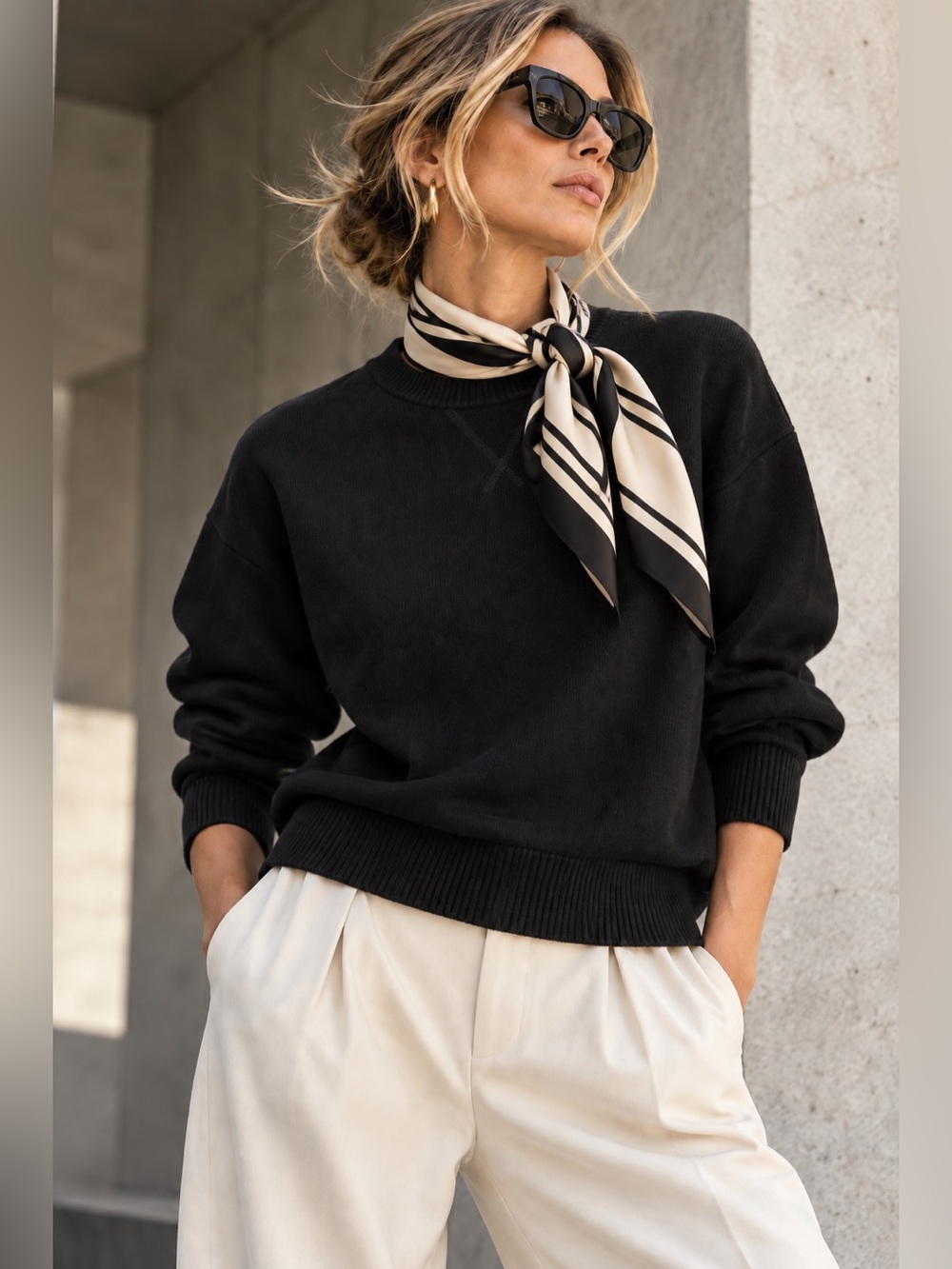 Everlane The Cotton-Merino Sweatshirt Women Sz L Black Camel Wool Quiet Luxury